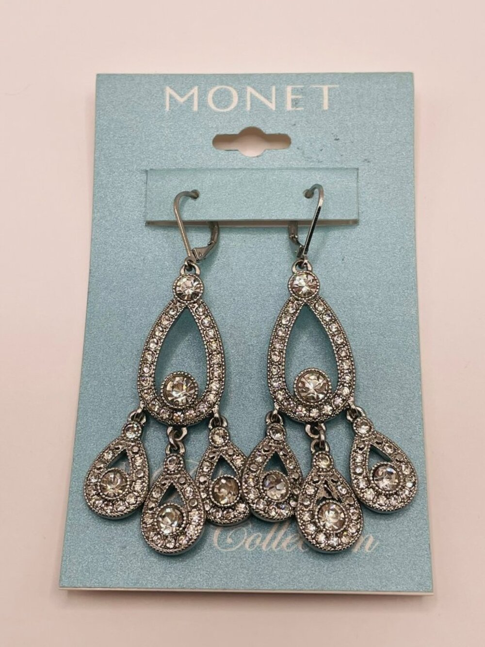 Monet Silver-Tone Rhinestone Drop Dangle Earrings Bridal Collection -81B
